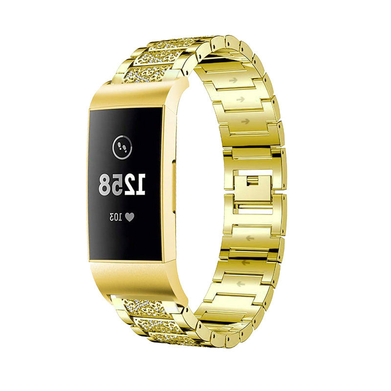 Rhinestone Stainless Steel Chain Watch Strap Replacement for Fitbit Charge 3 4 Rhinestone Stainless Steel Chain Watch Strap Replacement for Fitbit Charge 3 4